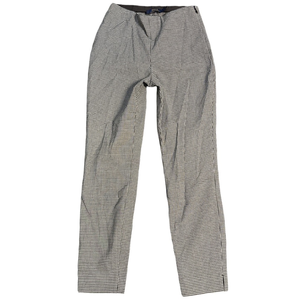 POLO RL women's b&w houndstooth print high rise slim fitted pants, 4 US.